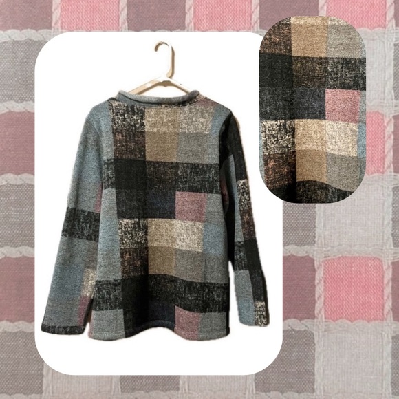 🏷️ talk of the walk • multicolor patchwork rolled mock neck tunic sweater - Picture 3 of 16